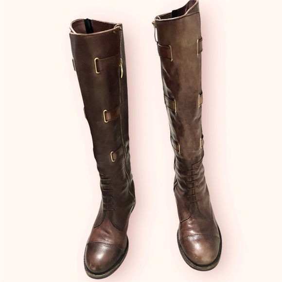 Steve Madden tall leather boots 7.5 brown with buckles riding style - Picture 2 of 4